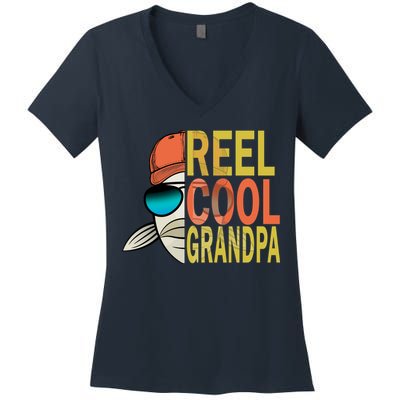 Reel Cool Fishing Grandpa  Women's V-Neck T-Shirt