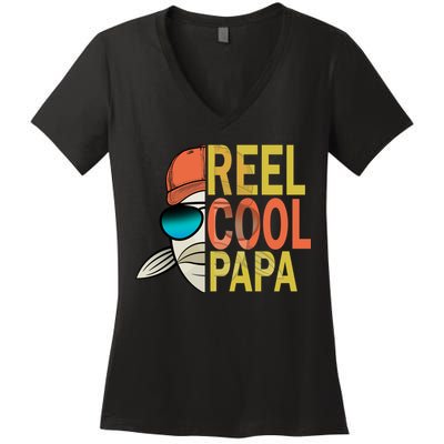 Reel Cool Fishing Papa Women's V-Neck T-Shirt