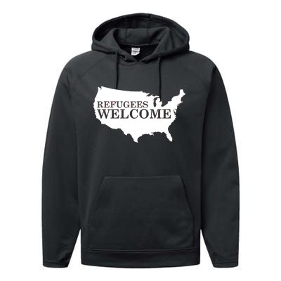 Refugees Welcome in the USA Country Anti Travel Ban Performance Fleece Hoodie