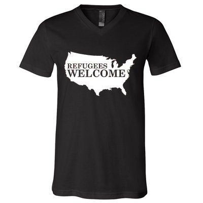 Refugees Welcome in the USA Country Anti Travel Ban V-Neck T-Shirt