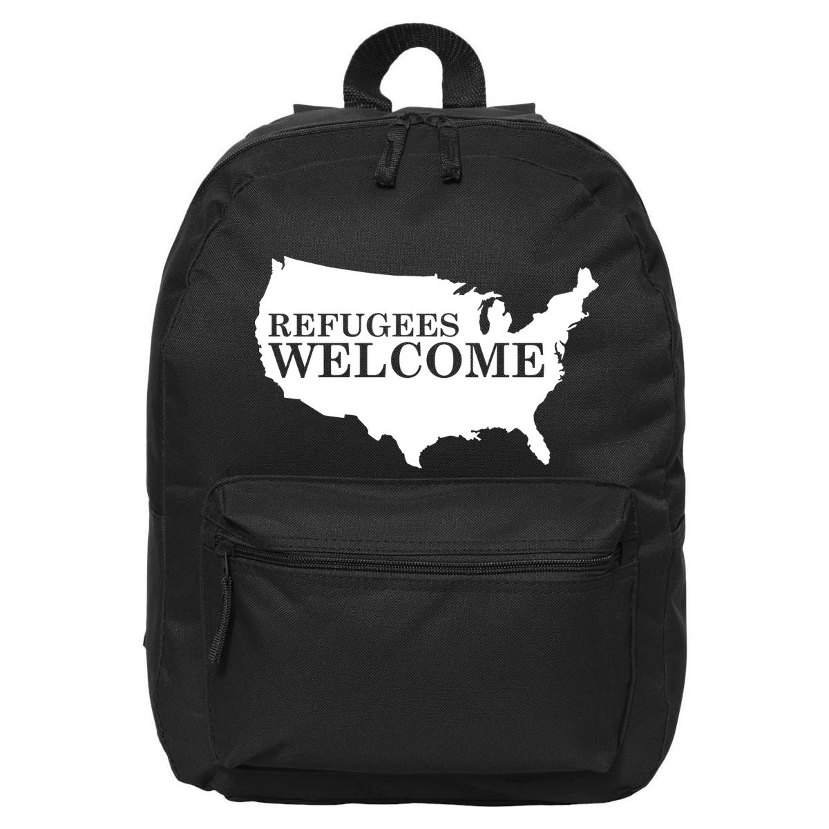 Refugees Welcome in the USA Country Anti Travel Ban 16 in Basic Backpack
