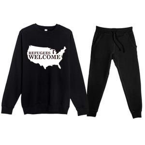 Refugees Welcome in the USA Country Anti Travel Ban Premium Crewneck Sweatsuit Set