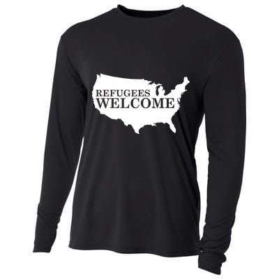 Refugees Welcome in the USA Country Anti Travel Ban Cooling Performance Long Sleeve Crew