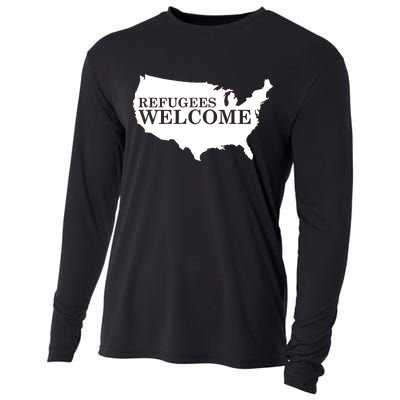 Refugees Welcome in the USA Country Anti Travel Ban Cooling Performance Long Sleeve Crew