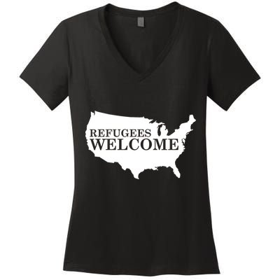 Refugees Welcome in the USA Country Anti Travel Ban Women's V-Neck T-Shirt