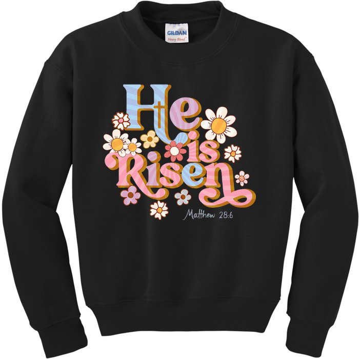 Retro Easter Groovy He Is Risen Christian Kids Sweatshirt