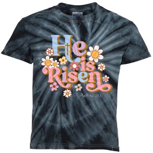 Retro Easter Groovy He Is Risen Christian Kids Tie-Dye T-Shirt