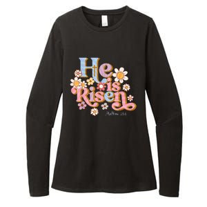 Retro Easter Groovy He Is Risen Christian Womens CVC Long Sleeve Shirt