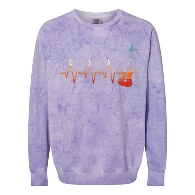 Retro Electric Guitar Heartbeat Guitarist Rock Music Band Colorblast Crewneck Sweatshirt