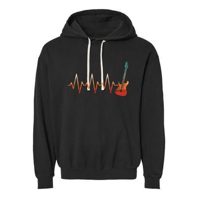 Retro Electric Guitar Heartbeat Guitarist Rock Music Band Garment-Dyed Fleece Hoodie