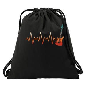 Retro Electric Guitar Heartbeat Guitarist Rock Music Band Drawstring Bag