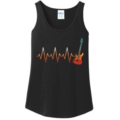 Retro Electric Guitar Heartbeat Guitarist Rock Music Band Ladies Essential Tank