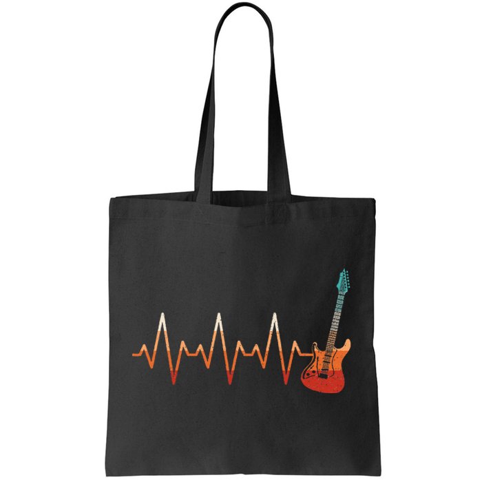 Retro Electric Guitar Heartbeat Guitarist Rock Music Band Tote Bag