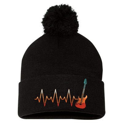 Retro Electric Guitar Heartbeat Guitarist Rock Music Band Pom Pom 12in Knit Beanie