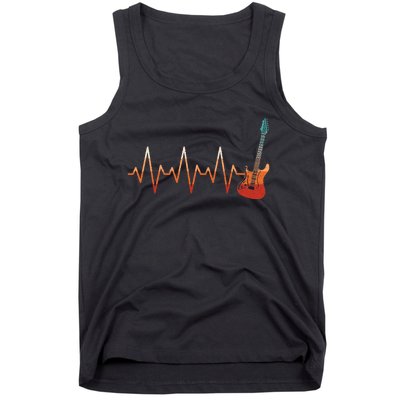 Retro Electric Guitar Heartbeat Guitarist Rock Music Band Tank Top