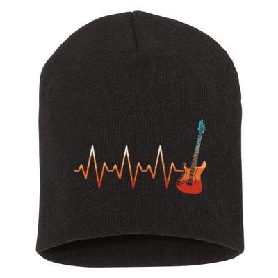 Retro Electric Guitar Heartbeat Guitarist Rock Music Band Short Acrylic Beanie