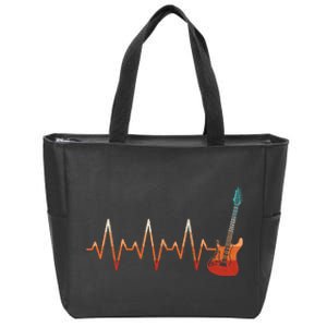 Retro Electric Guitar Heartbeat Guitarist Rock Music Band Zip Tote Bag