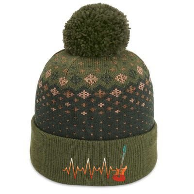 Retro Electric Guitar Heartbeat Guitarist Rock Music Band The Baniff Cuffed Pom Beanie