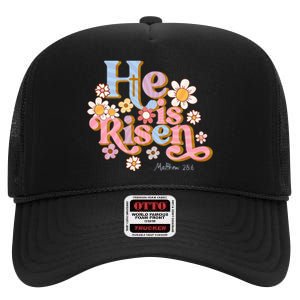 Retro Easter Groovy He Is Risen Christian High Crown Mesh Back Trucker Hat