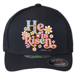 Retro Easter Groovy He Is Risen Christian Flexfit Unipanel Trucker Cap