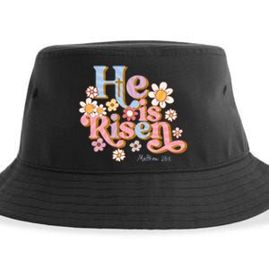 Retro Easter Groovy He Is Risen Christian Sustainable Bucket Hat