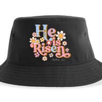 Retro Easter Groovy He Is Risen Christian Sustainable Bucket Hat