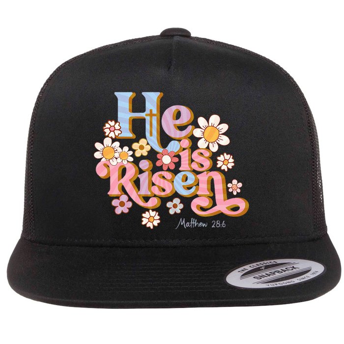 Retro Easter Groovy He Is Risen Christian Flat Bill Trucker Hat