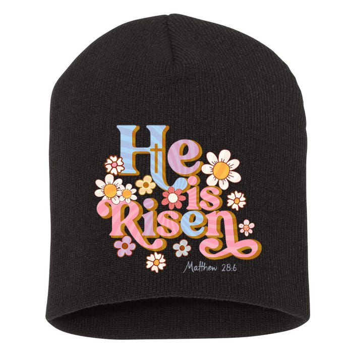 Retro Easter Groovy He Is Risen Christian Short Acrylic Beanie