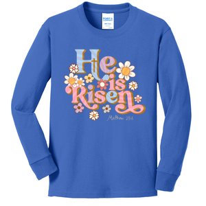 Retro Easter Groovy He Is Risen Christian Gift Kids Long Sleeve Shirt