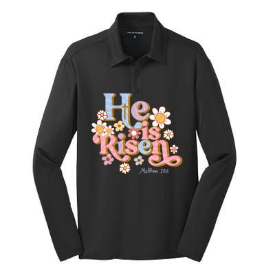 Retro Easter Groovy He Is Risen Christian Cool Gift Silk Touch Performance Long Sleeve Polo