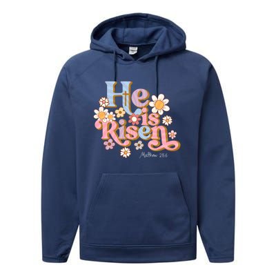 Retro Easter Groovy He Is Risen Christian Cool Gift Performance Fleece Hoodie