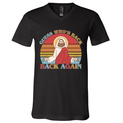 Retro Easter Guess Who Back Again Jesus Resurrection V-Neck T-Shirt