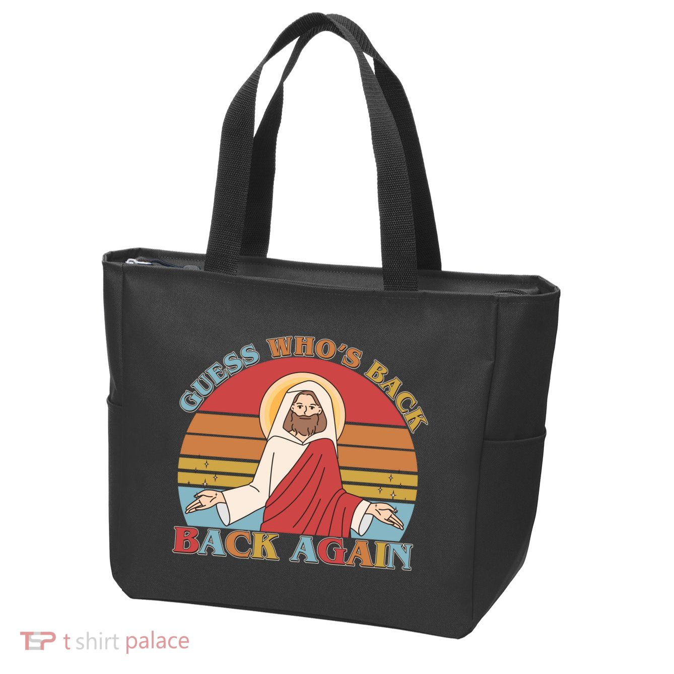 Retro Easter Guess Who Back Again Jesus Resurrection Zip Tote Bag