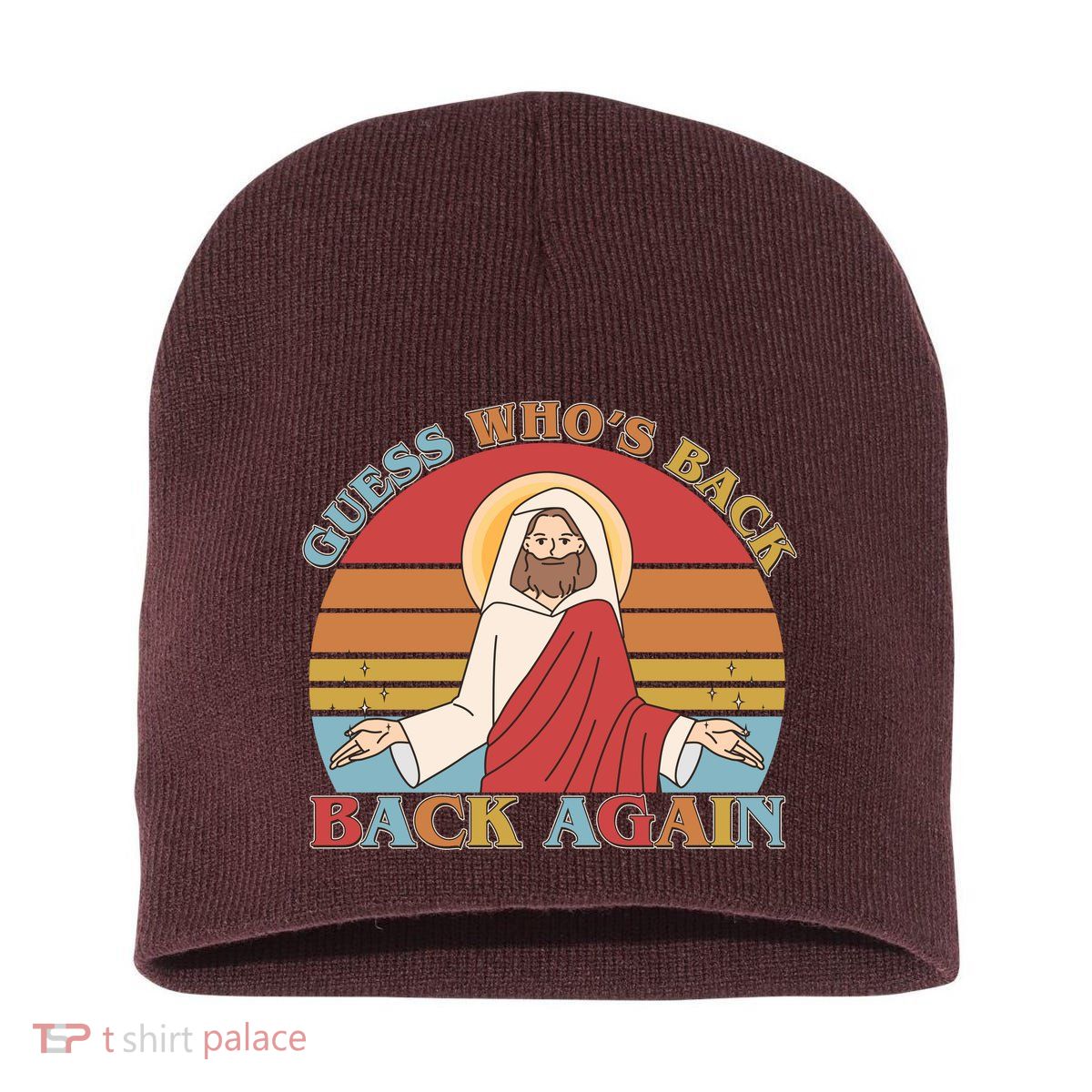 Retro Easter Guess Who Back Again Jesus Resurrection Short Acrylic Beanie