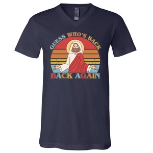 Retro Easter Guess Who Back Again Jesus Resurrection V-Neck T-Shirt