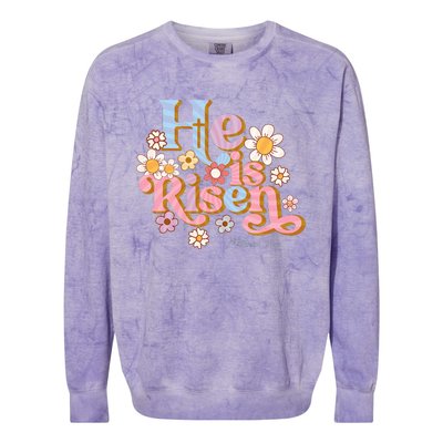 Retro Easter Groovy He Is Risen Christian Colorblast Crewneck Sweatshirt