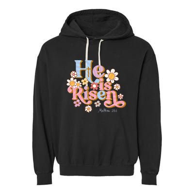 Retro Easter Groovy He Is Risen Christian Garment-Dyed Fleece Hoodie