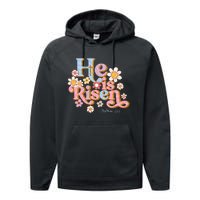 Retro Easter Groovy He Is Risen Christian Performance Fleece Hoodie