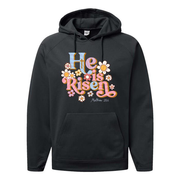 Retro Easter Groovy He Is Risen Christian Performance Fleece Hoodie