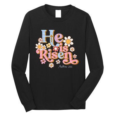 Retro Easter Groovy He Is Risen Christian Long Sleeve Shirt