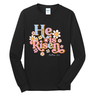 Retro Easter Groovy He Is Risen Christian Tall Long Sleeve T-Shirt