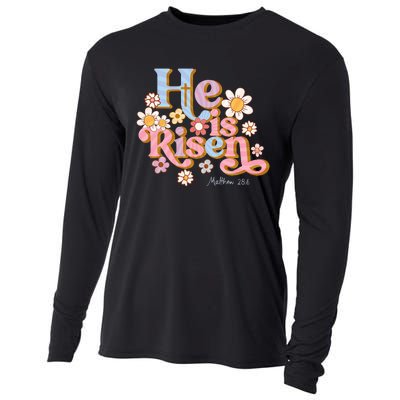 Retro Easter Groovy He Is Risen Christian Cooling Performance Long Sleeve Crew