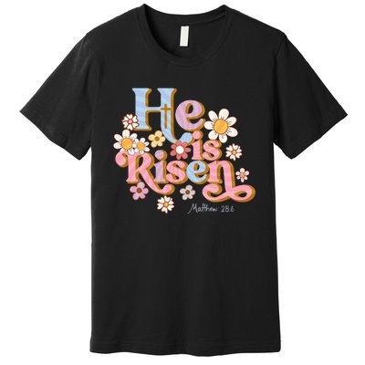 Retro Easter Groovy He Is Risen Christian Premium T-Shirt