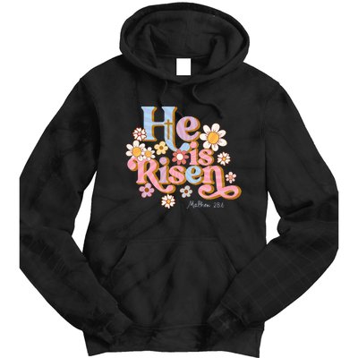 Retro Easter Groovy He Is Risen Christian Tie Dye Hoodie