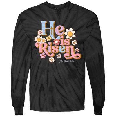 Retro Easter Groovy He Is Risen Christian Tie-Dye Long Sleeve Shirt