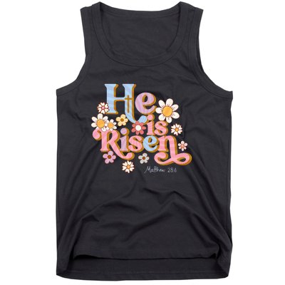 Retro Easter Groovy He Is Risen Christian Tank Top