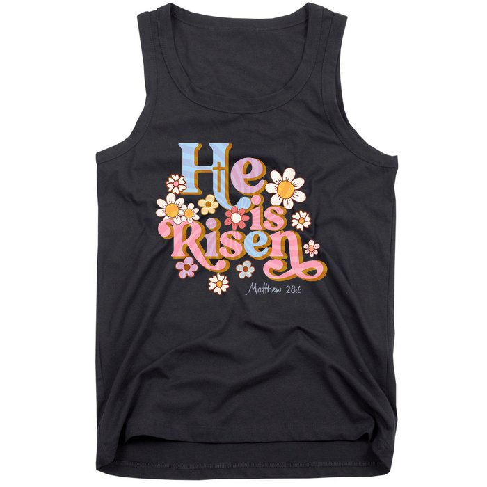 Retro Easter Groovy He Is Risen Christian Tank Top