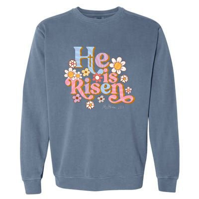 Retro Easter Groovy He Is Risen Christian Garment-Dyed Sweatshirt