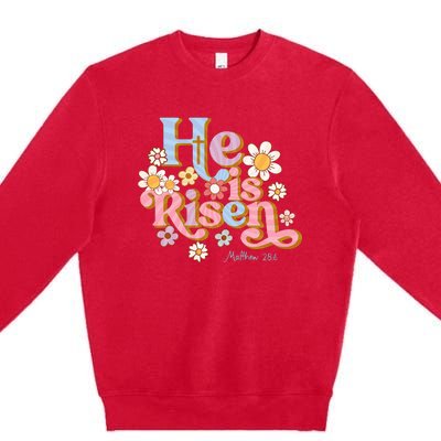 Retro Easter Groovy He Is Risen Christian Premium Crewneck Sweatshirt