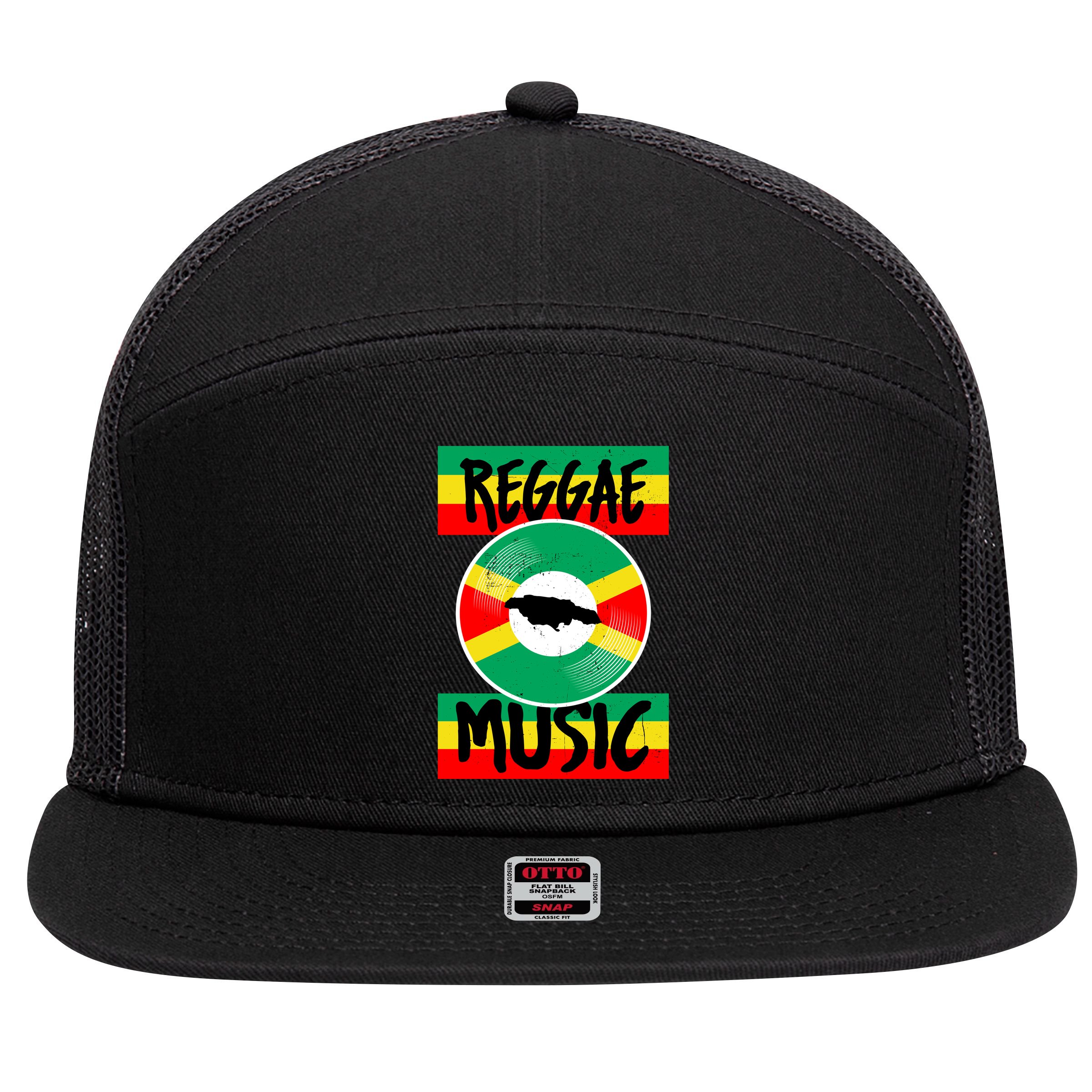 Reggae Music Jamaica 7 Panel Mesh Trucker Snapback Hat